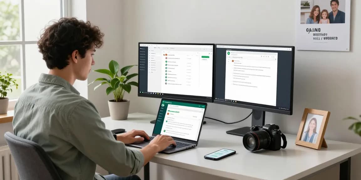 Individual using WhatsApp網頁版 in a stylish home office environment.