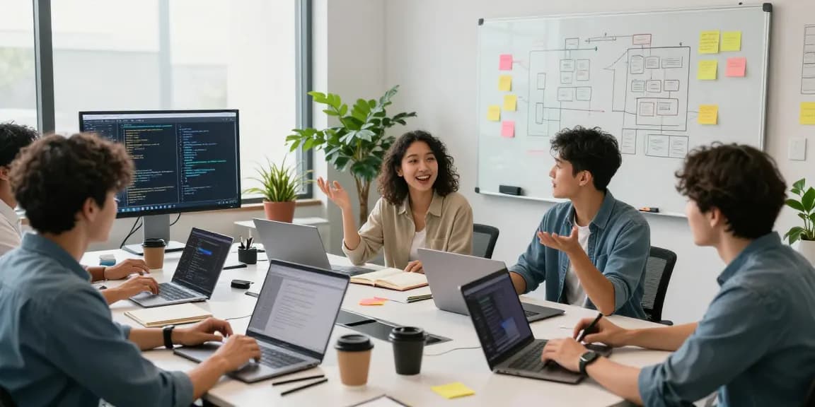 Innovative team collaboration at telegraimin.com workspace with diverse developers brainstorming