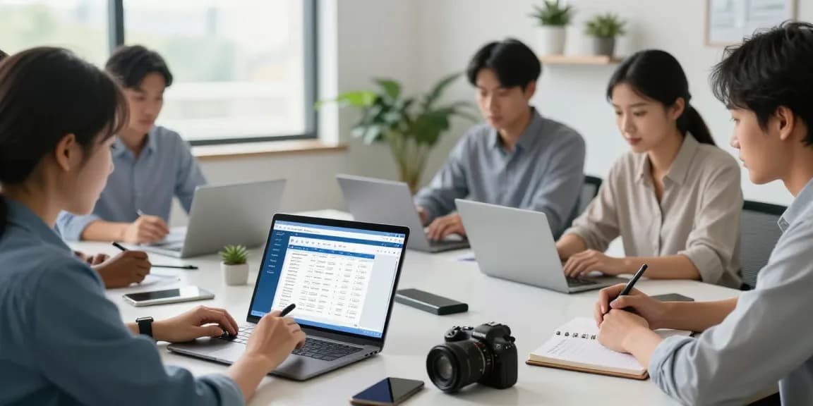Team collaborating using WPS Office tools in a modern office, showcasing wps下载 features.