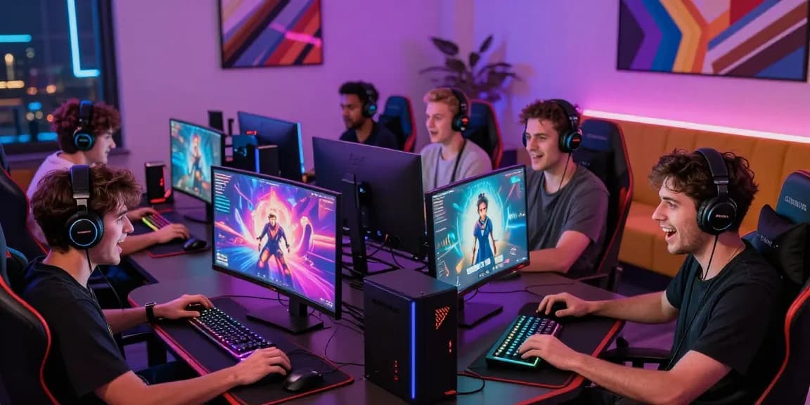 Exciting gaming scene depicting players engrossed in gay porn games showcasing vibrant graphics and a lively atmosphere.
