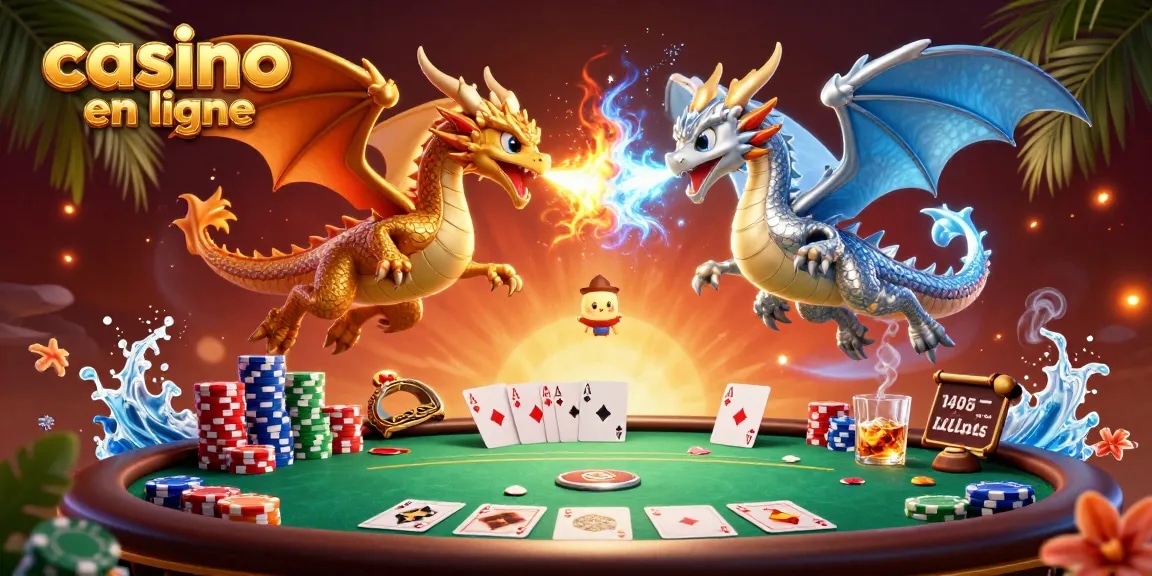 Découvrez des dragons et des éléments de jeu au casino en ligne dans cette illustration animée.