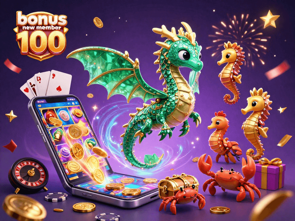 Experience excitement in slots with bonus new member 100, emerald sea dragon and dynamic casino elements.