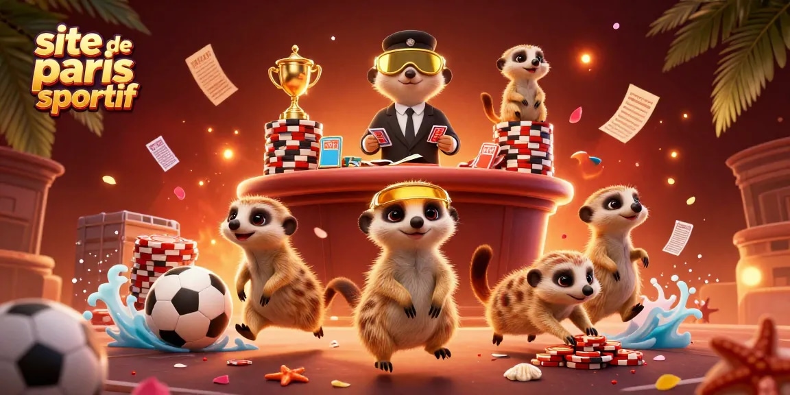 Pariez sur un site de paris sportif avec des meerkats animés profitant d'une ambiance dynamique de casino.