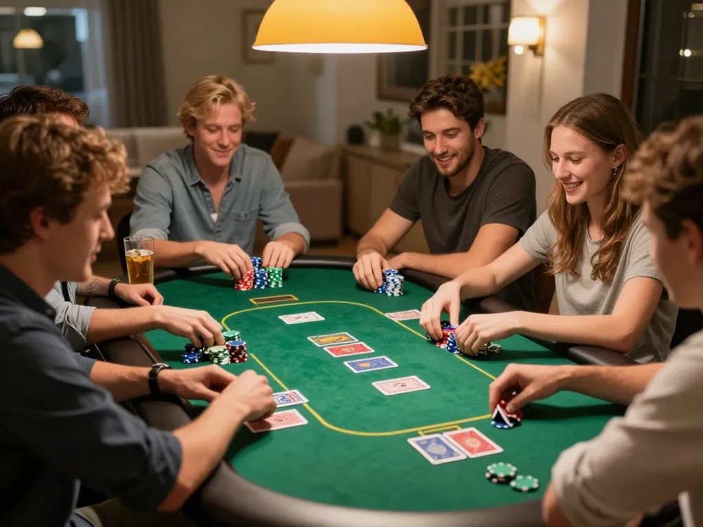 CM88 poker game night with friends enjoying strategic gameplay and friendly competition around the table