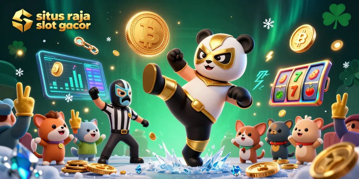 Situs raja slot gacor menunjukkan panda pegulat profesional melompat dalam aksi gamifikasi yang menarik.