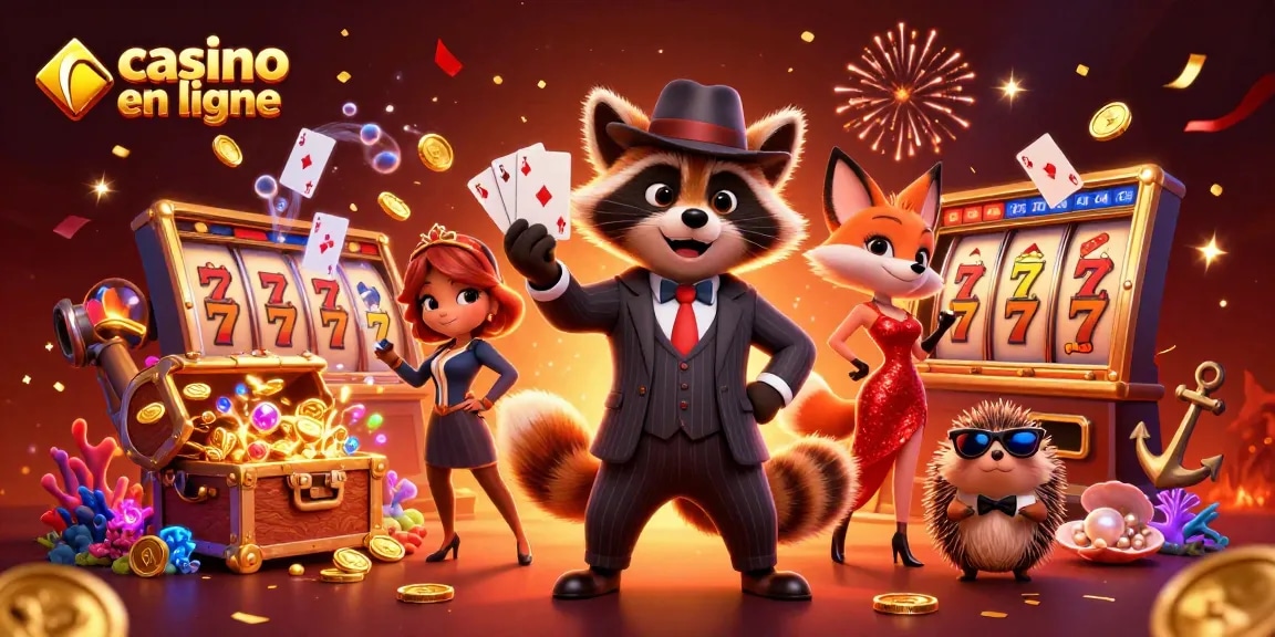 Les jeux de casino en ligne prennent vie avec un raton laveur en costume gagnant une main royale.
