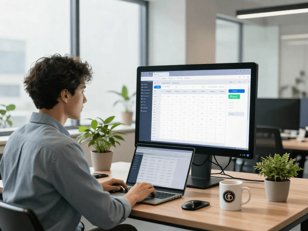 AI receptionist for small business seamlessly managing schedules in a bright modern office.