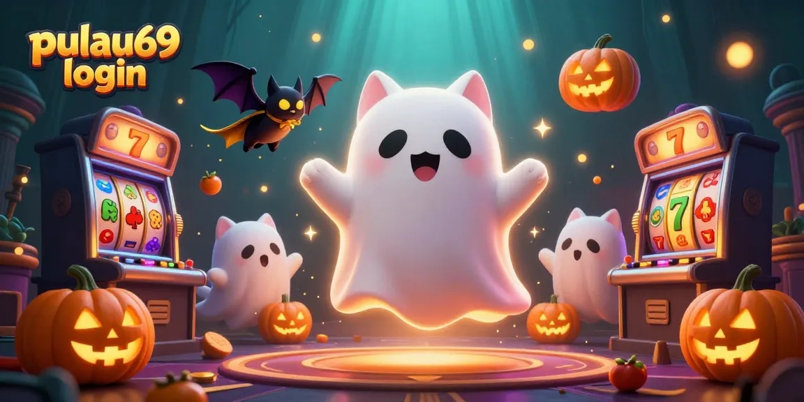 Engage in thrilling 3D gaming with pulau69 login, featuring ghostly casino fun and vibrant slot reels.