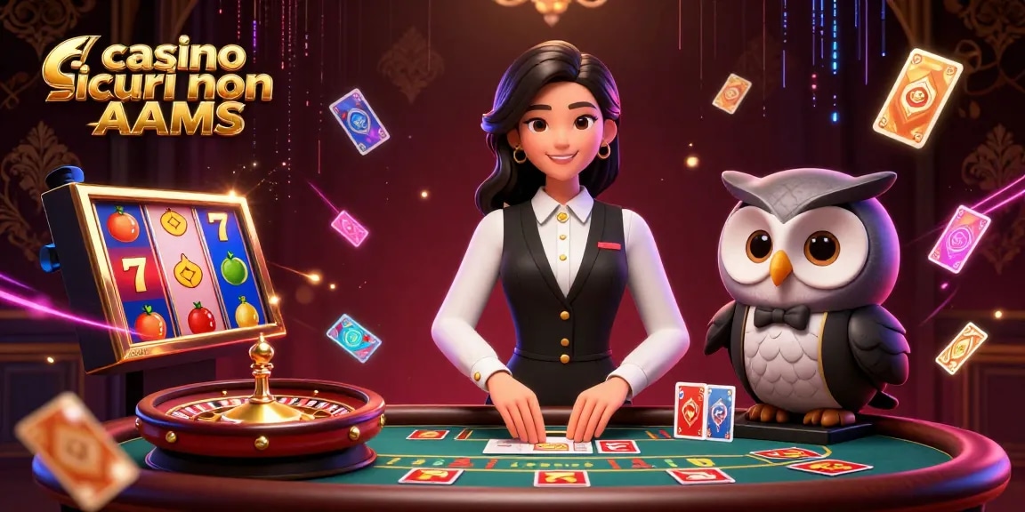 Interagisci con i casino sicuri non AAMS che mostrano un dealer asiatico a un tavolo di baccarat di lusso con elementi vivaci di giochi di slot.