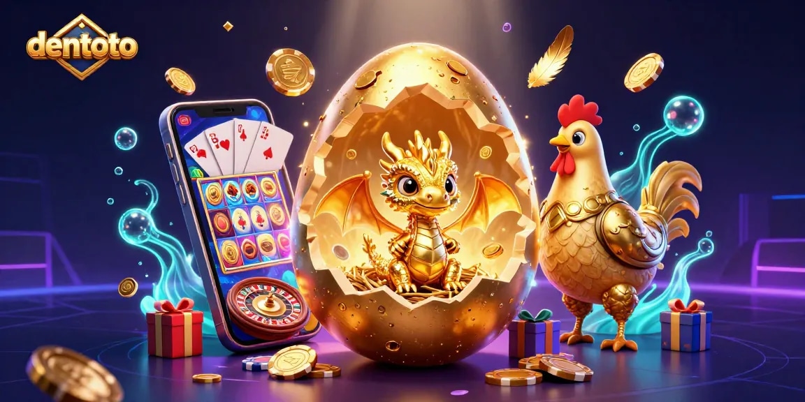 Engage in immersive gaming with dentoto: Golden dragon emerging from a nest of poker chips.
