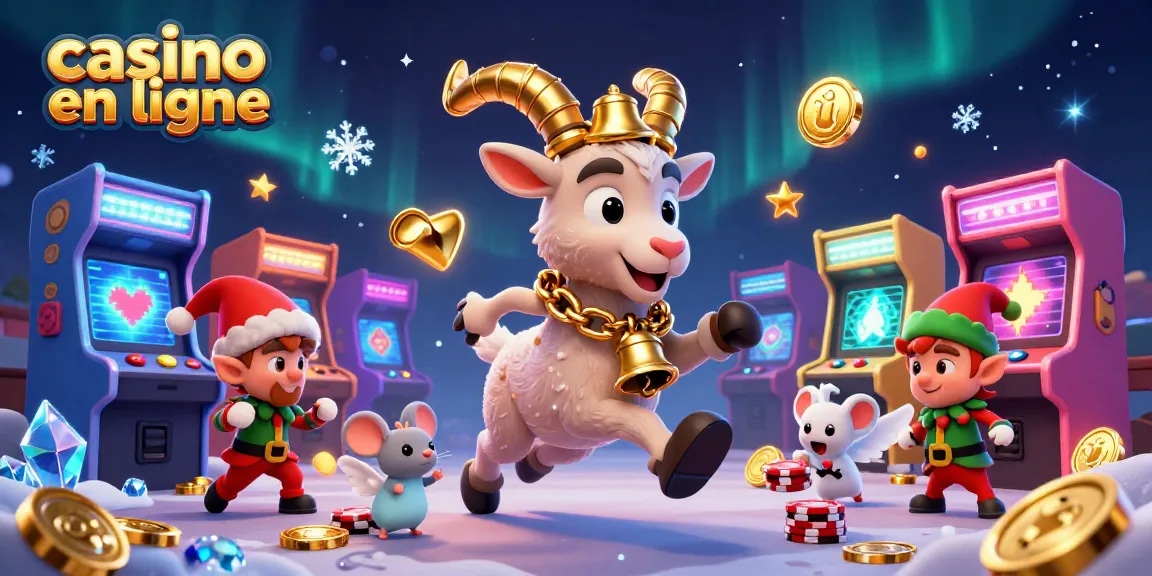 Jouez sur un casino en ligne avec une dynamique illustration 3D d'un Krampus et d'un ange souris.