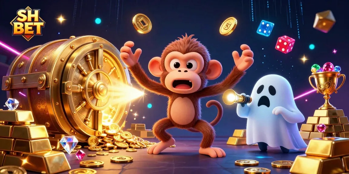 Experience the thrill of SH BET in a vibrant casino scene with playful characters.