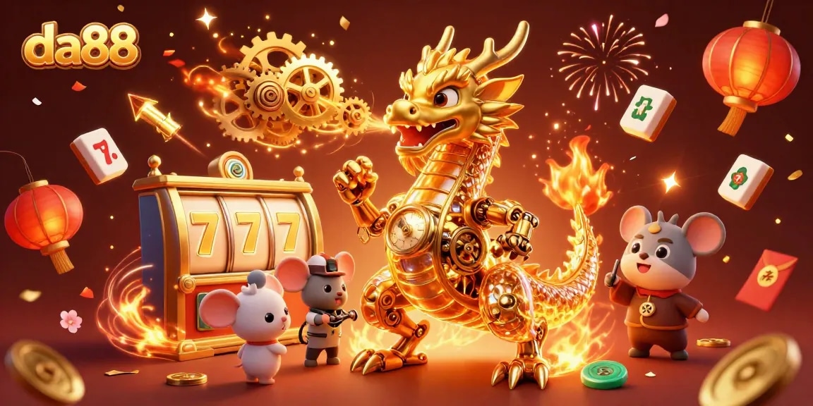 Engage in thrilling slots action at da88 with vibrant golden dragon and winning symbols