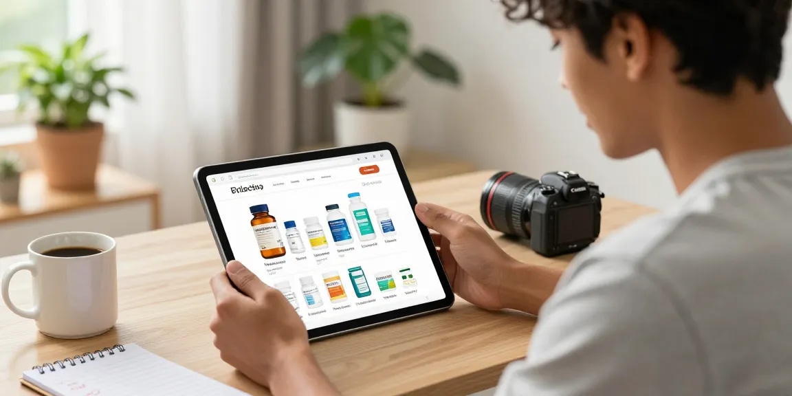 Buy cocaine powder online through a vibrant e-commerce shopping scene featuring health product browsing.