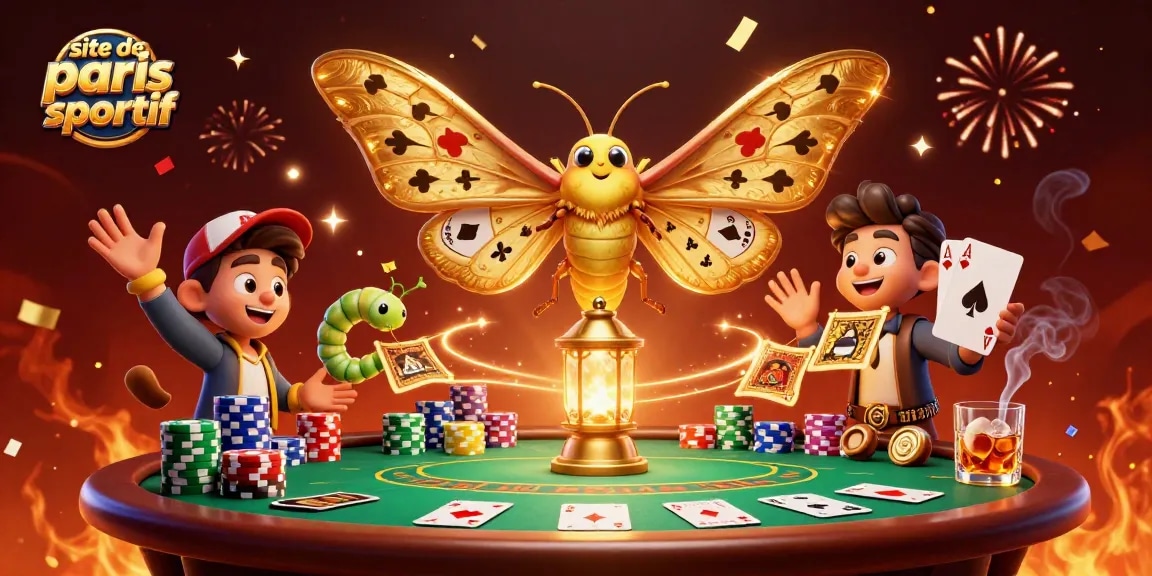 Logo site de paris sportif avec une illustration vibrante de paris, cartes et jetons de casino.