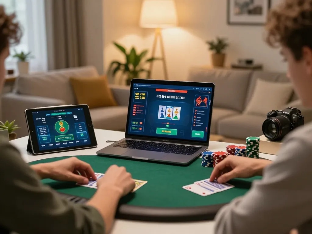 Engaged player enjoying online poker on 88xeng, showcasing stacks of chips and betting interface