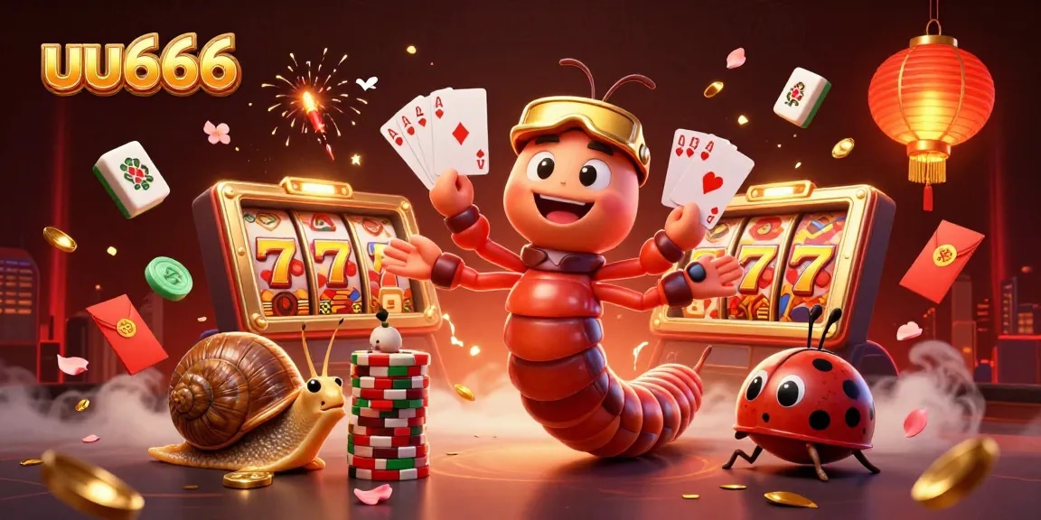 Spin the reels at uu666 with a vibrant casino scene featuring a millipede dealer and a snail high-roller.
