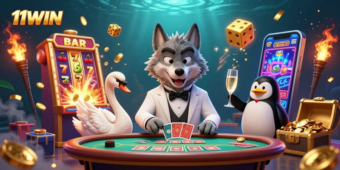 Experience 11WIN's thrilling casino adventure with vibrant characters and dynamic gameplay elements.