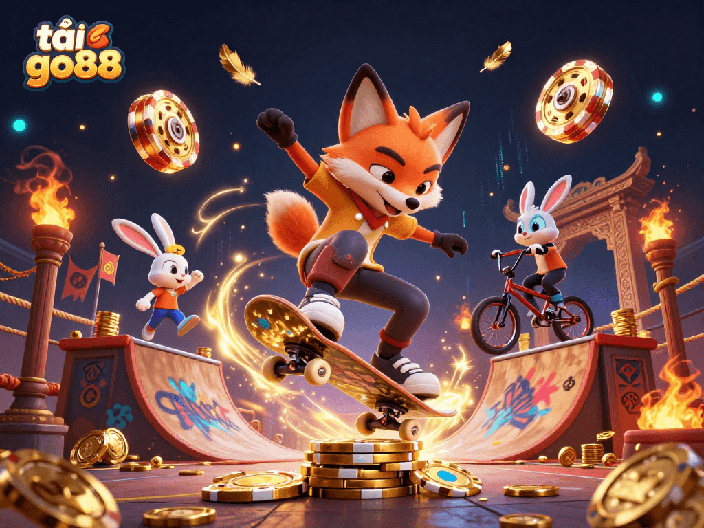 Experience thrilling challenges with tải go88 in a dynamic casino environment featuring vibrant characters and action.