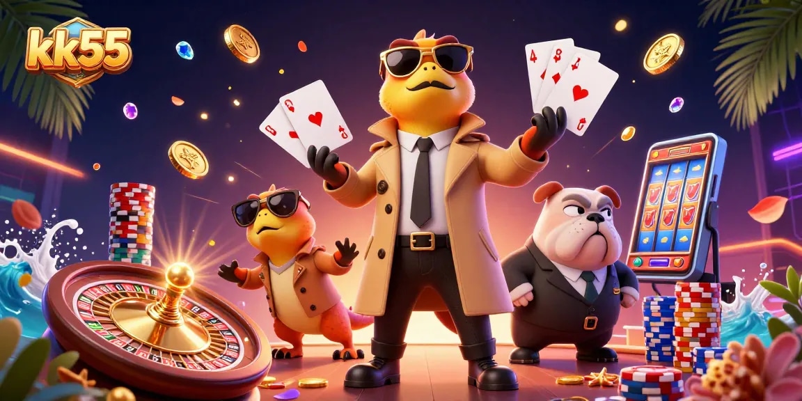 Engage with kk55 and enjoy thrilling casino games with vibrant 3D cartoon characters in a fun setting.