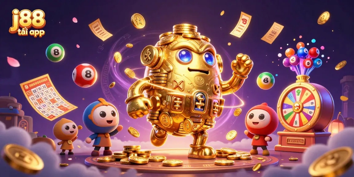 Experience thrilling fun with j88 tải app, featuring vibrant lottery elements and a golden golem.