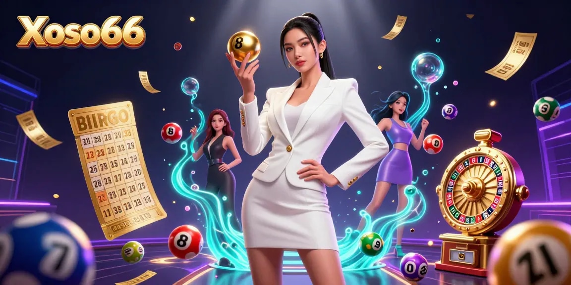 Xoso66 offers captivating lottery experiences with a vibrant array of colorful numbered balls and dynamic casino elements.