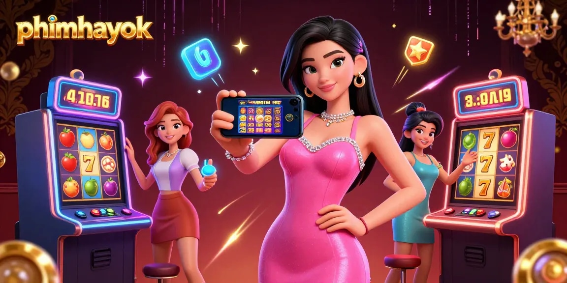 Experience the thrill of slots with phimhayok's stunning casino illustration featuring vibrant game elements.