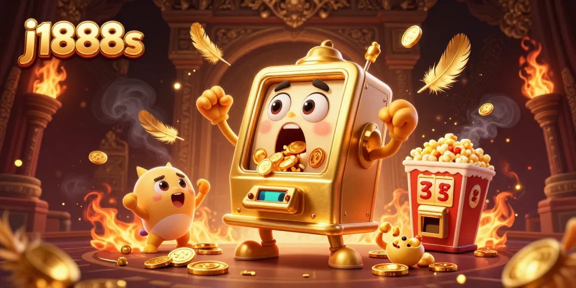 Engage in j1888s thrilling wins with a golden slot machine celebrating a jackpot!
