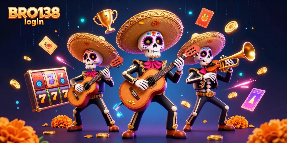Engage in exciting gameplay with BRO138 login, featuring vibrant mariachi characters and dynamic slot elements.