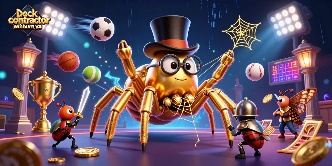 Engage with deck contractor ashburn va as a golden tarantula weaves a web in a magical casino scene.
