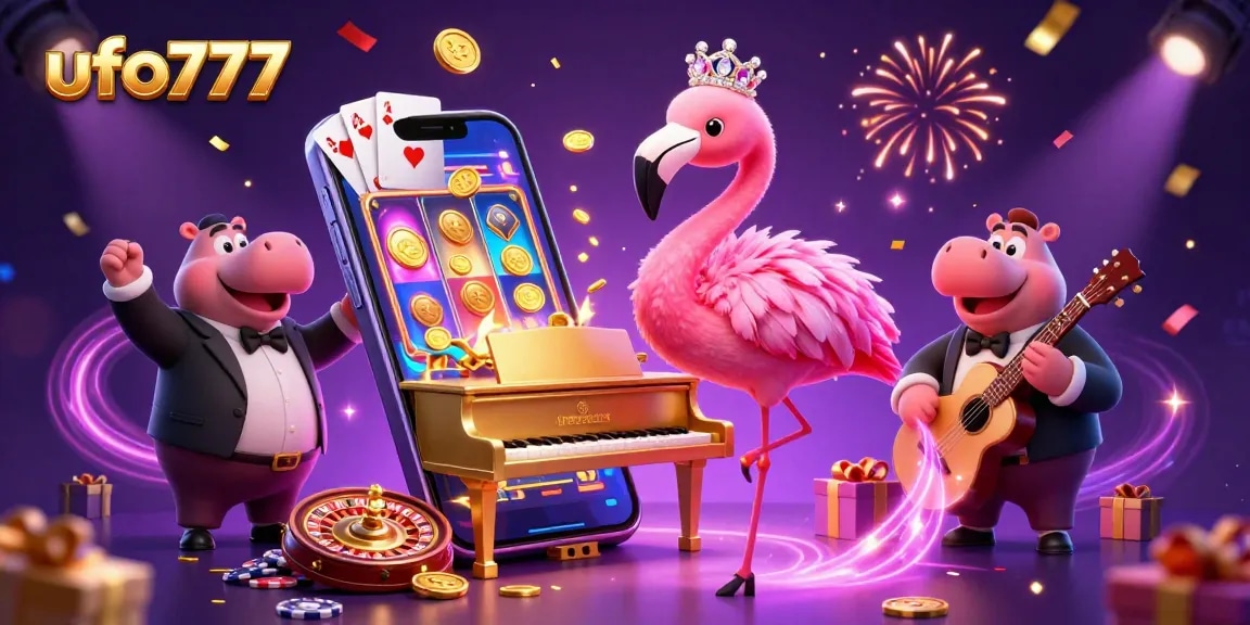 Engage in the thrills of ufo777 with vibrant casino characters amidst exciting gaming elements.