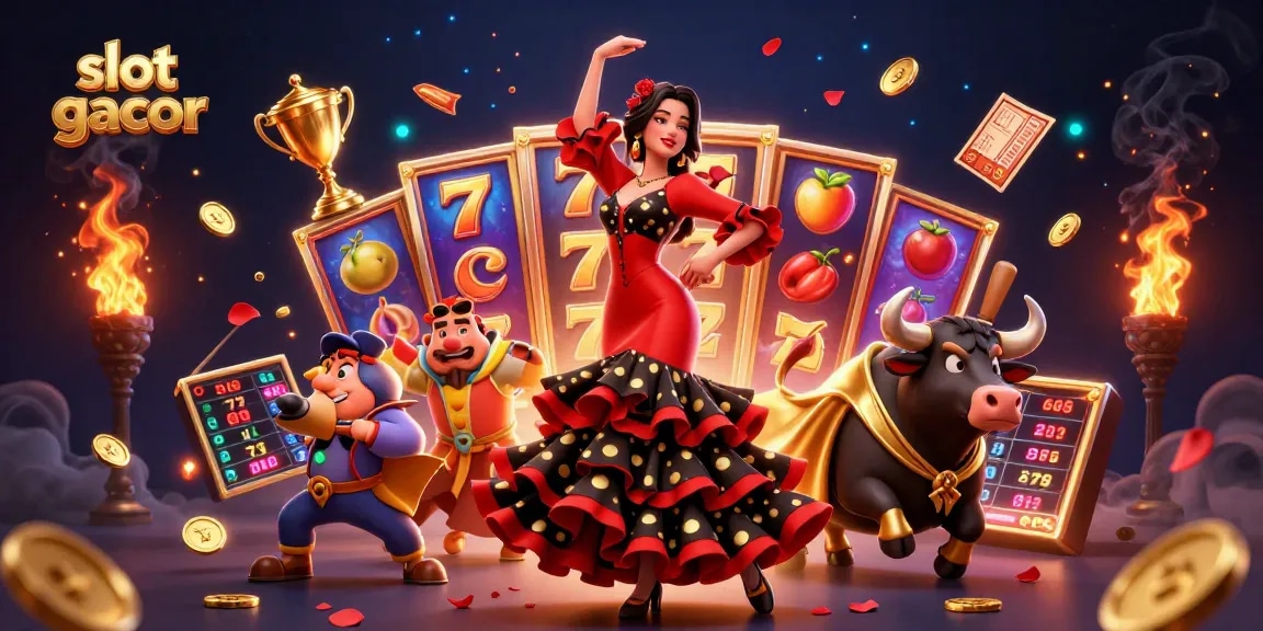 Engage with slot gacor styles amidst colorful slot reels and dynamic gaming symbols.