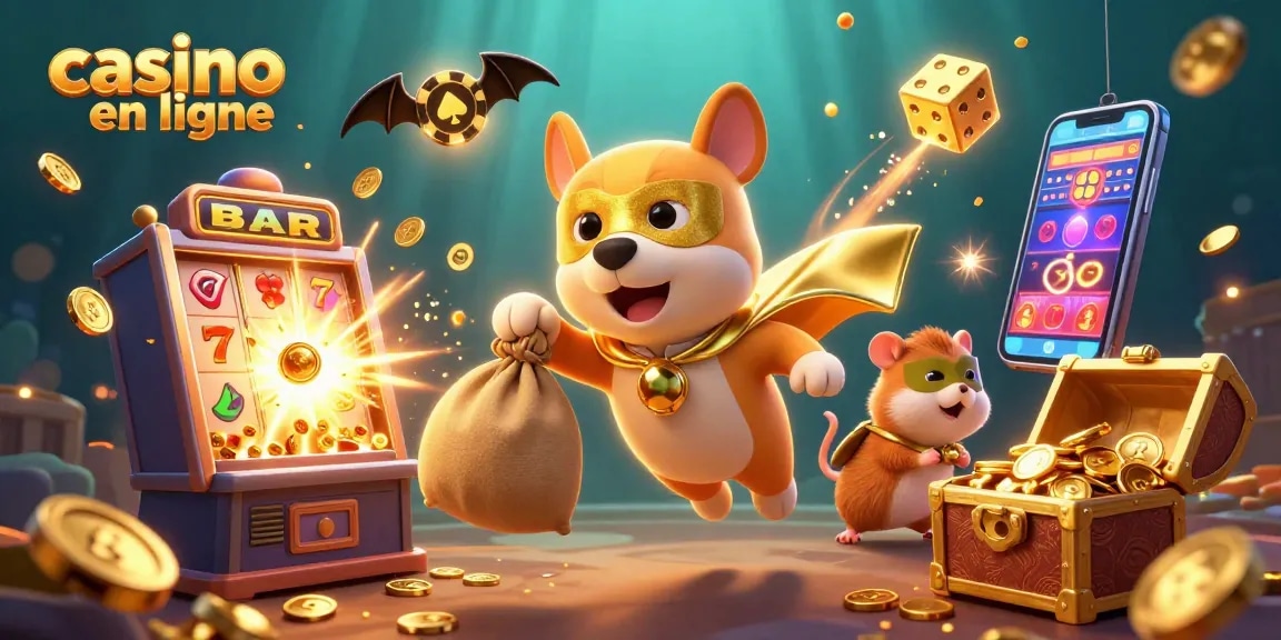 Participez à des jeux de casino en ligne passionnants dans cette scène animée en bande dessinée mettant en vedette des personnages 3D dynamiques et des éléments de jeu.