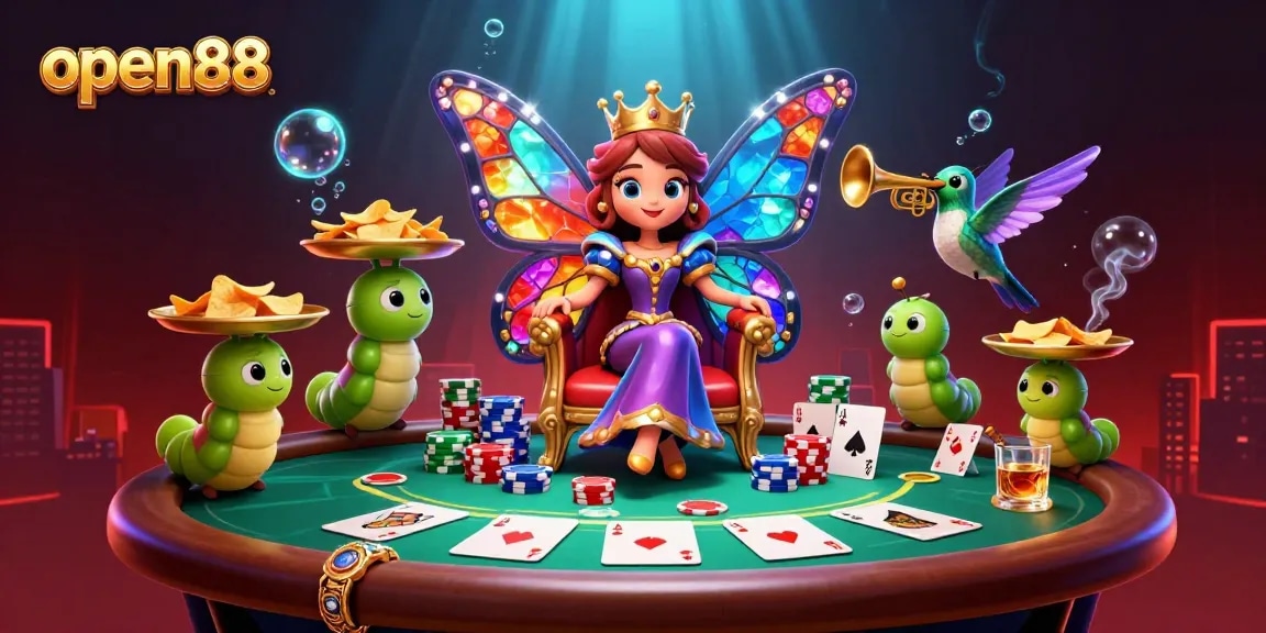 Engage with open88's dynamic casino theme through a richly detailed 3D scene featuring vivid game elements.