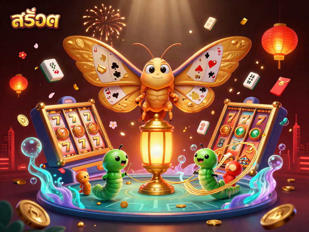 Experience the excitement of สล็อต with golden luck symbols in a dynamic casino scene.