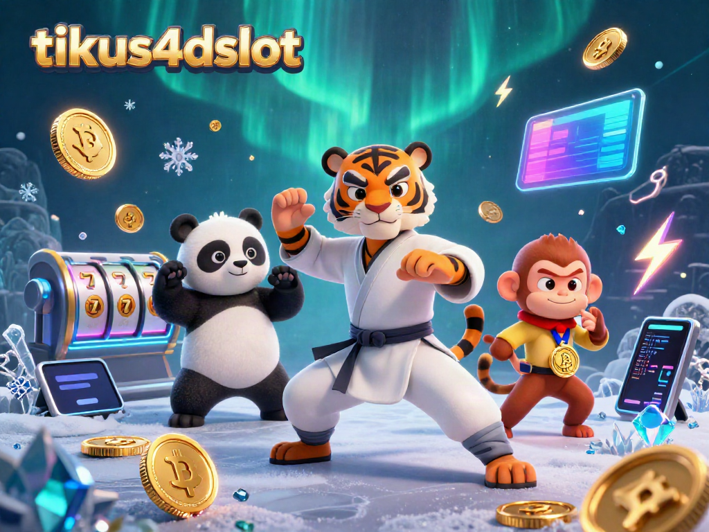 Witness the tikus4dslot experience with a dynamic illustration featuring a kung fu tiger and engaging casino game elements.