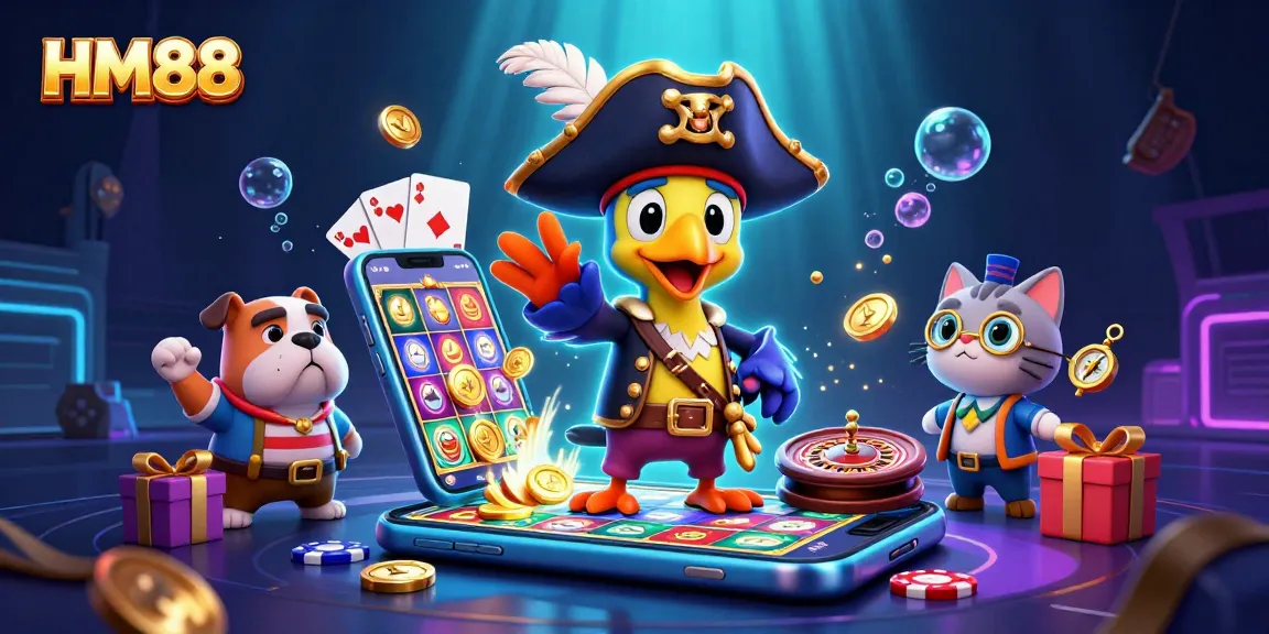 Engage with HM88’s thrilling casino journey featuring vibrant characters and dynamic game elements.