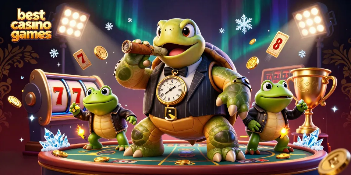 Engage with the best casino games in an exciting scene featuring a snapping turtle mobster flanked by bullfrog enforcers.