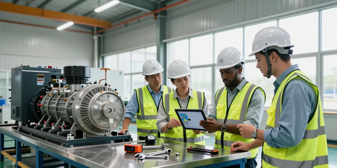 Huaquan Power team collaborating on high-capacity generator set specifications in a modern engineering facility.