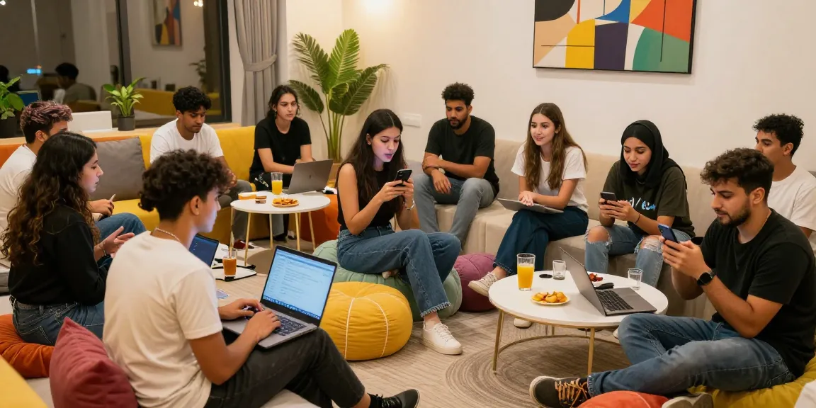 Engaging conversation in a lively chat room about شات الرياض among young adults.