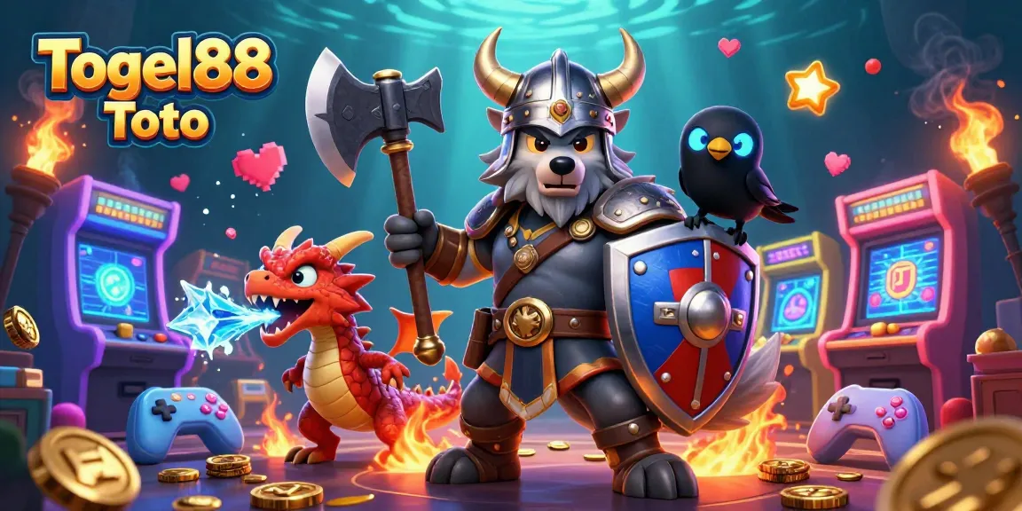 Experience the thrilling world of Togel88 Toto with a dynamic Viking wolf warrior and mesmerizing gaming elements.