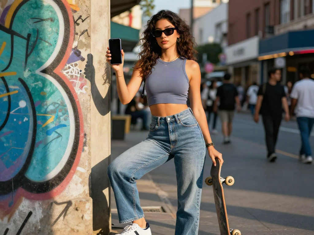 Cece Rose nude fashion display in vibrant urban setting with stylish individual.