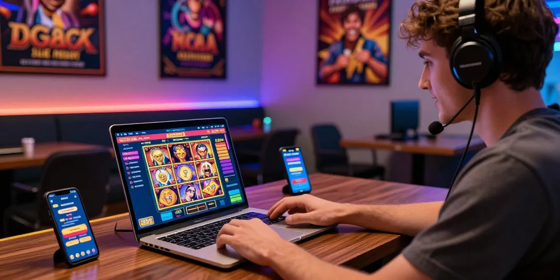 Lemacau Live Chat enhancing user experience in a vibrant online casino setting with engaging graphics and a modern laptop.