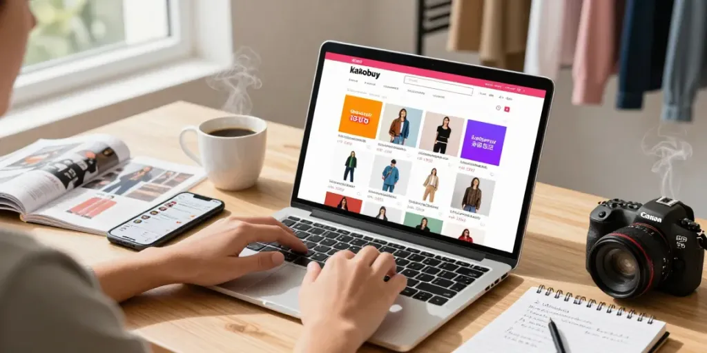 Engaging kakobuy spreadsheet experience with vibrant fashion products and online shopping setup.