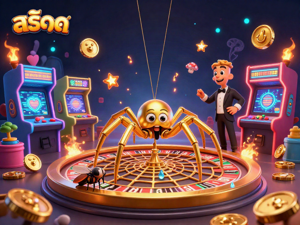 Place your bets on สล็อต with a dynamic scene of a golden spider roulette as excitement unfolds.
