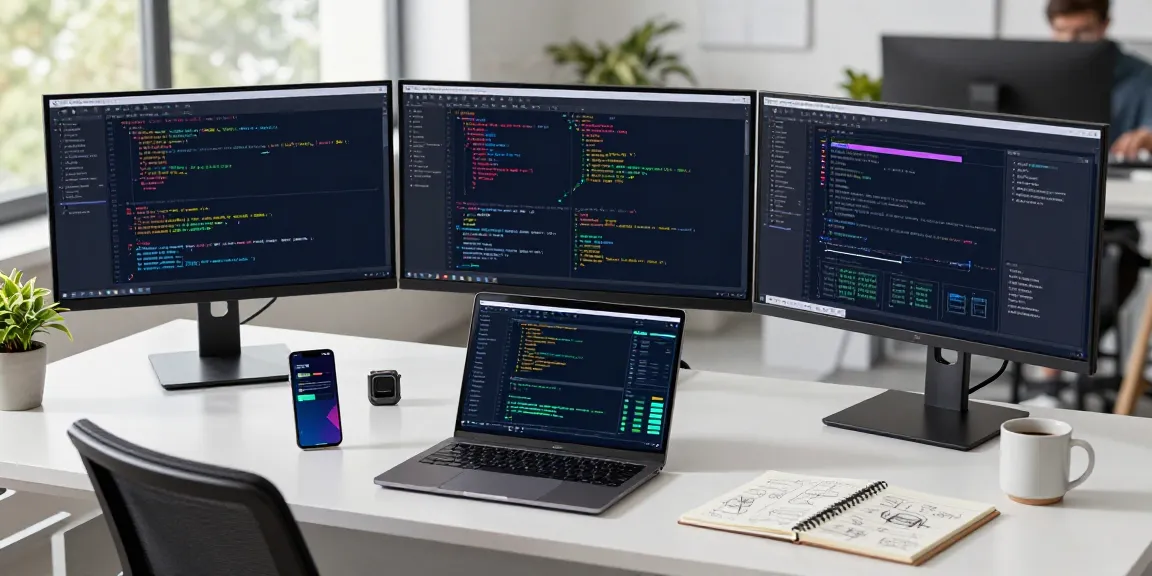 Developer coding on software for 快连 network acceleration with modern tech setup