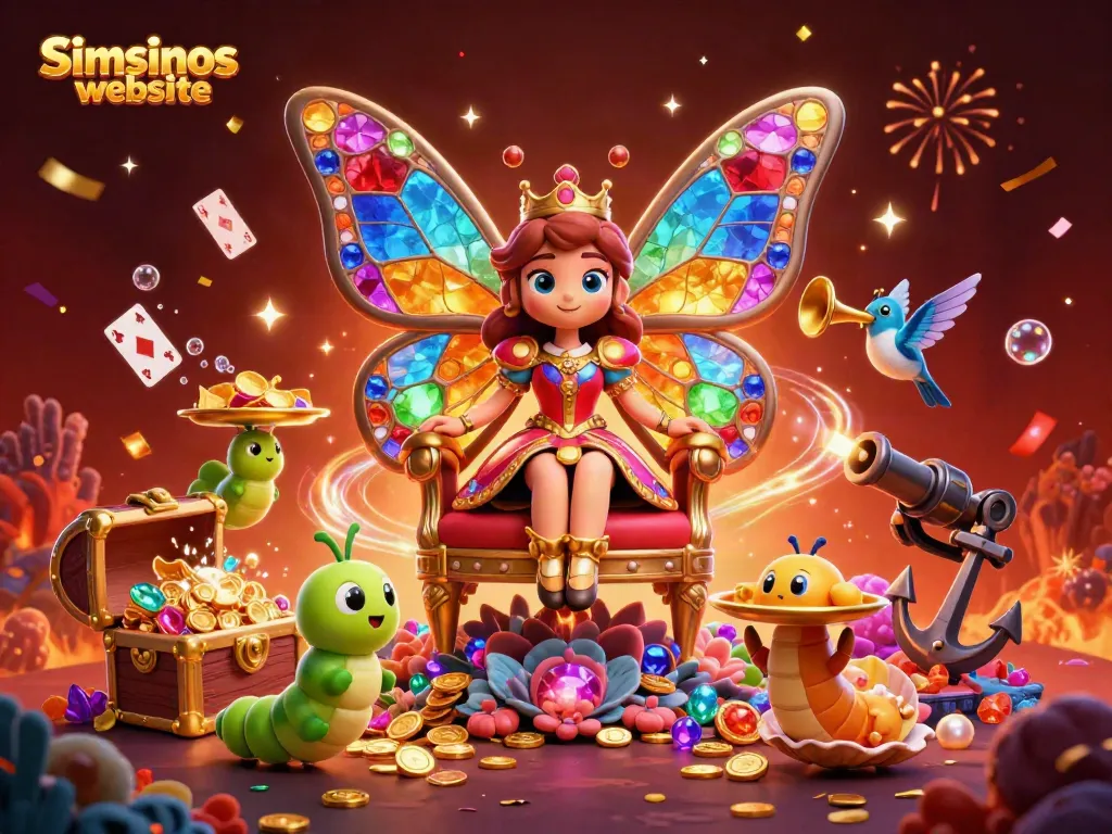 Experience the vibrant world of the Simsinos website with this enchanting 3D illustration showcasing a casino theme.