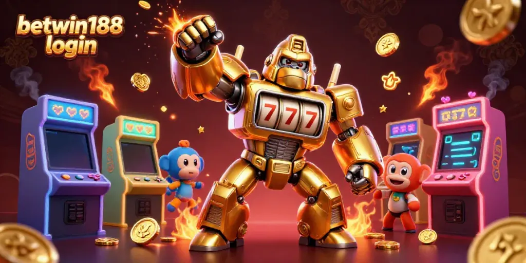 Menangkan permainan dengan betwin188 login, gorila emas 3D dengan tampilan menarik dan elemen permainan kasino.