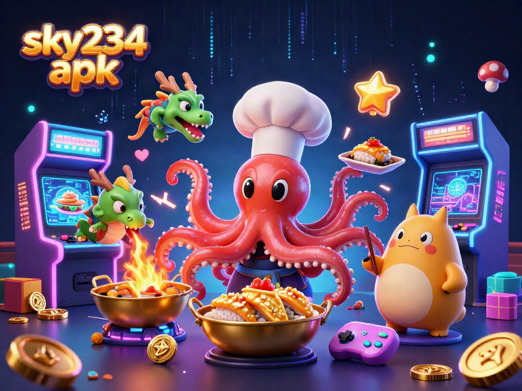 Engage in vibrant gameplay with sky234 apk, featuring colorful characters and arcade elements in a casino setting.