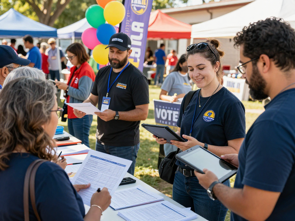 Genuine engagement in household targeting political ads at a community event.